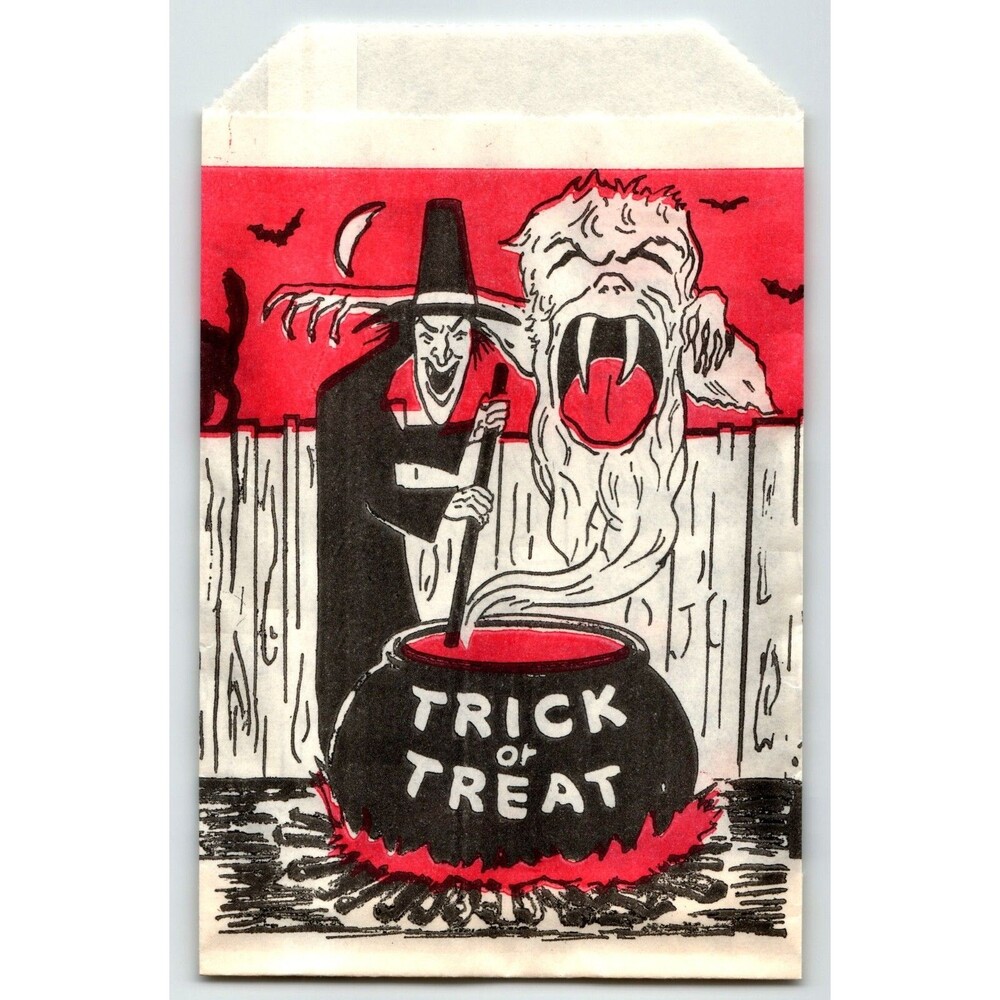 Trick Or Treat Halloween Candy Goodie Bag Goblin Arises From Witches Caldron